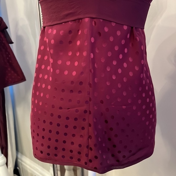 BCBGMAXAZRIA Burgundy Silk Polka Dot Sleeveless Top Size Small - Picture 3 of 12